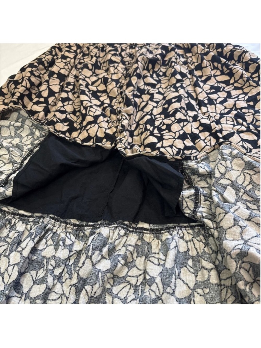 Abercrombie & Fitch Womens XL Linen Blend Tan/Black Floral Midi Dress Ethreal - Picture 7 of 12